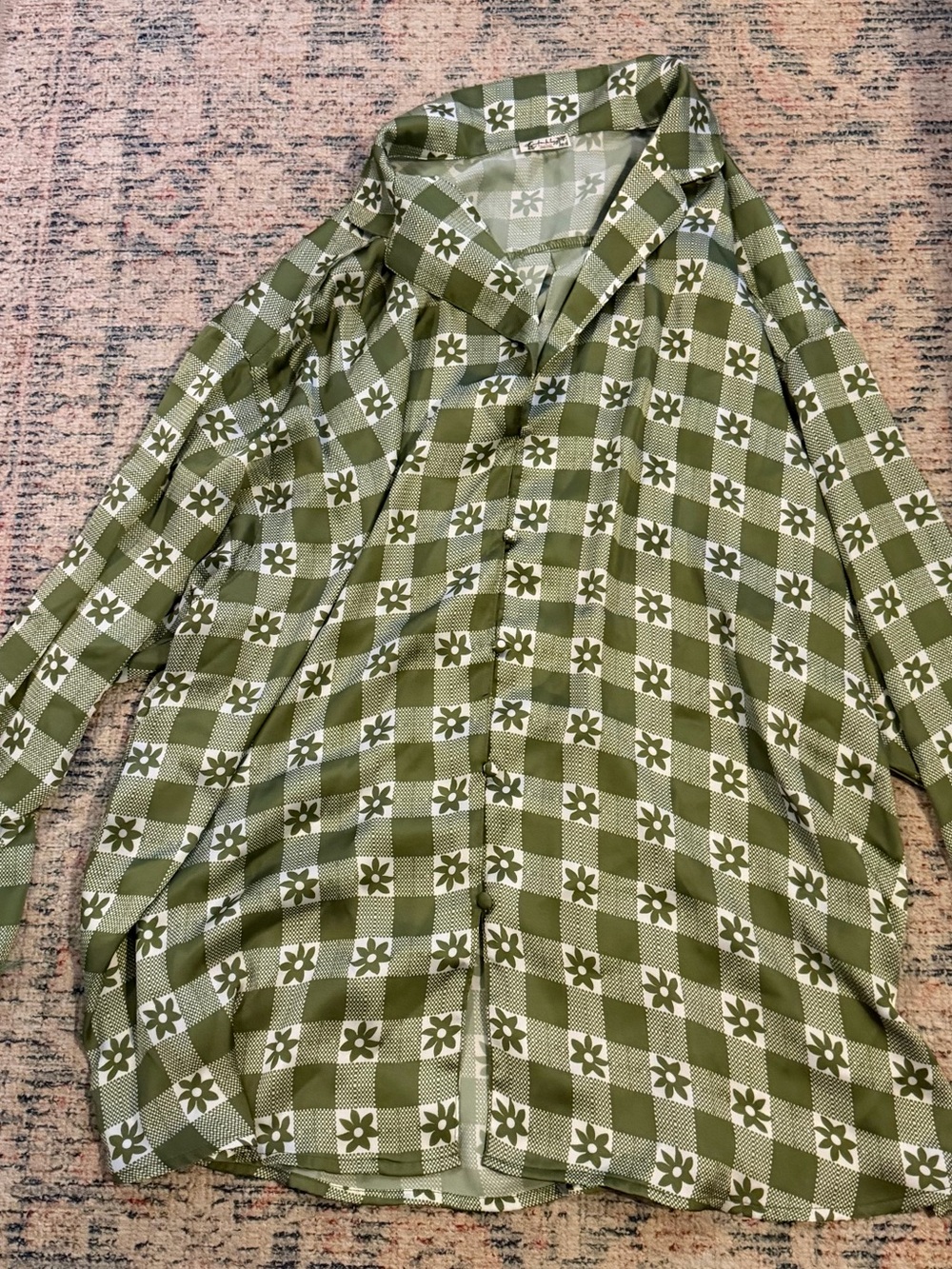Free People Olive Green Floral Gingham Pajama Set